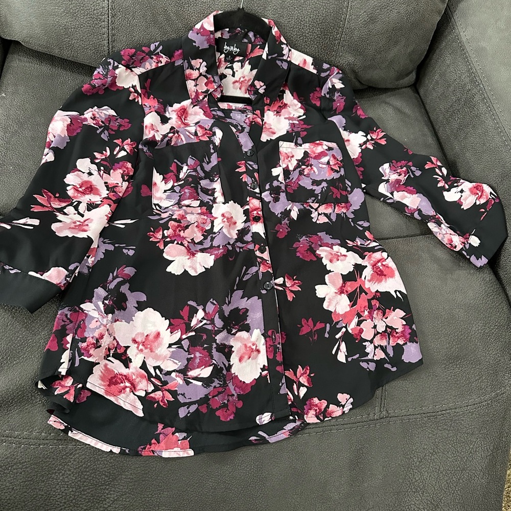 by & by Black and Pink Floral Blouse